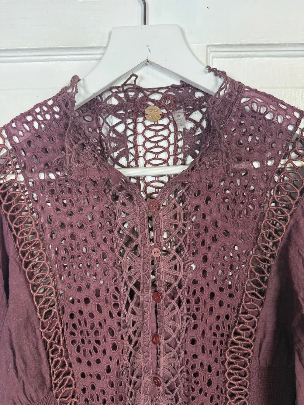 Free People One Karma Eyelet Mini Dress In Burgundy W2413 Sz S - Picture 4 of 10